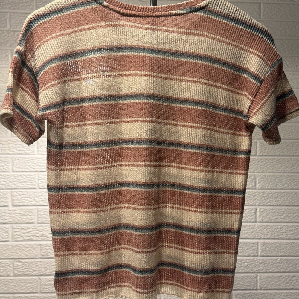 American Eagle Outfitters Tan‎ and Brown Fitted Ribbed T-Shirt - Picture 2 of 3
